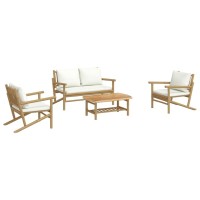 vidaXL 4 Piece Patio Lounge Set with Cream White Cushions Bamboo