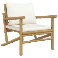 vidaXL 4 Piece Patio Lounge Set with Cream White Cushions Bamboo