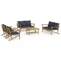 vidaXL 5 Piece Patio Lounge Set with Dark Gray Cushions Bamboo