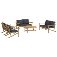 vidaXL 5 Piece Patio Lounge Set with Dark Gray Cushions Bamboo