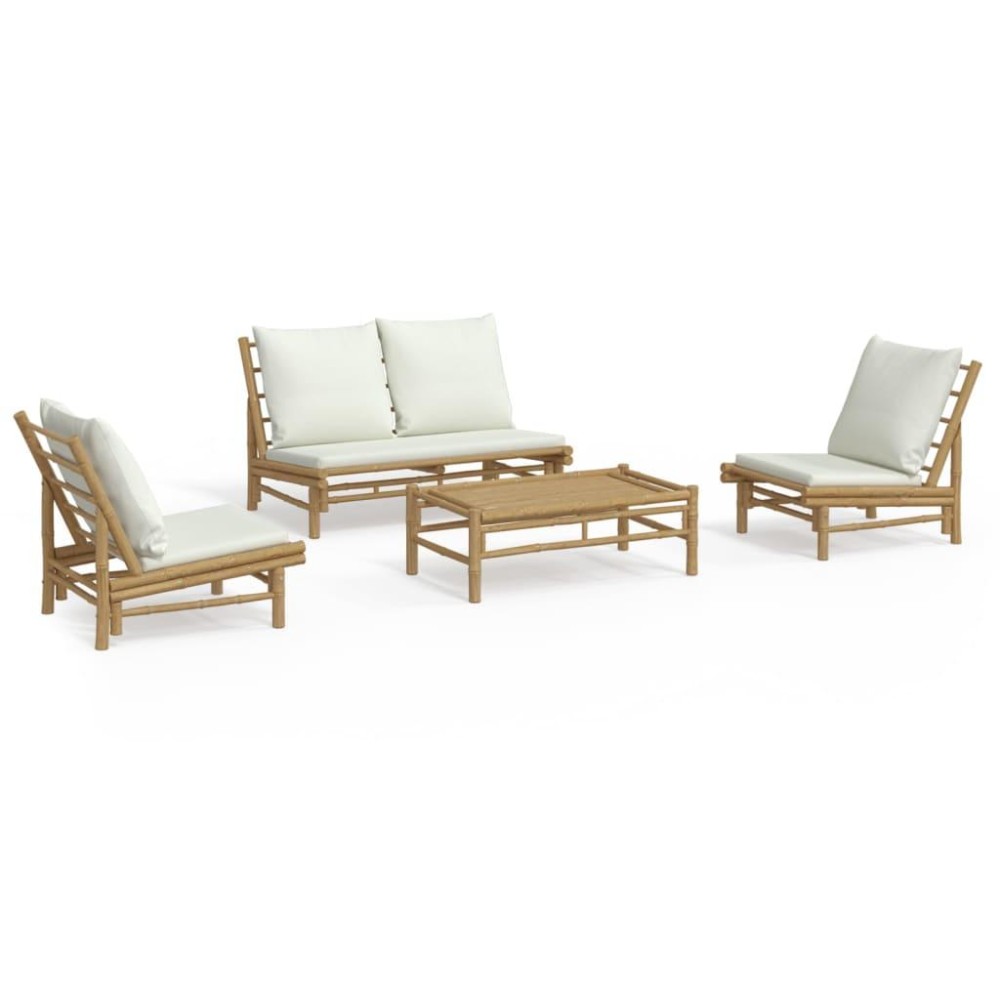 vidaXL 4 Piece Patio Lounge Set with Cream White Cushions Bamboo