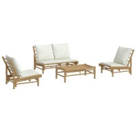 vidaXL 4 Piece Patio Lounge Set with Cream White Cushions Bamboo