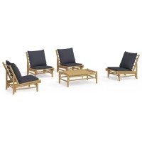 vidaXL 5 Piece Patio Lounge Set with Dark Gray Cushions Bamboo