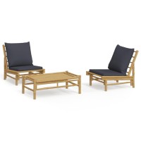 vidaXL 3 Piece Patio Lounge Set with Dark Gray Cushions Bamboo