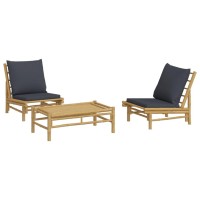 vidaXL 3 Piece Patio Lounge Set with Dark Gray Cushions Bamboo