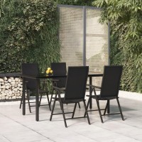 Vidaxl 5 Piece Patio Dining Set Black Poly Rattan