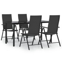 Vidaxl 5 Piece Patio Dining Set Black Poly Rattan