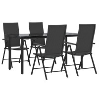 Vidaxl 5 Piece Patio Dining Set Black Poly Rattan