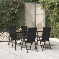 Vidaxl 5 Piece Patio Dining Set Black Poly Rattan