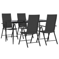 Vidaxl 5 Piece Patio Dining Set Black Poly Rattan