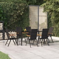 Vidaxl 7 Piece Patio Dining Set Black And Brown Poly Rattan