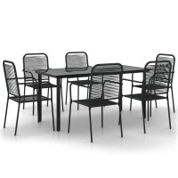 Vidaxl 7 Piece Patio Dining Set Black Cotton Rope And Steel