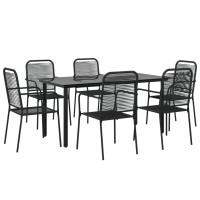 Vidaxl 7 Piece Patio Dining Set Black Cotton Rope And Steel