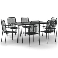 Vidaxl 7 Piece Patio Dining Set Black Cotton Rope And Steel