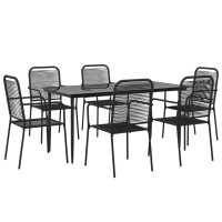 Vidaxl 7 Piece Patio Dining Set Black Cotton Rope And Steel