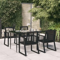 Vidaxl 5 Piece Patio Dining Set Black Pvc Rattan