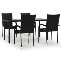 Vidaxl 5 Piece Patio Dining Set Black Poly Rattan