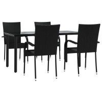 Vidaxl 5 Piece Patio Dining Set Black Poly Rattan