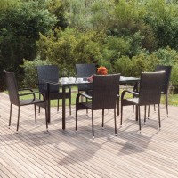 Vidaxl 7 Piece Patio Dining Set Black Poly Rattan