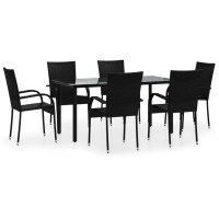 Vidaxl 7 Piece Patio Dining Set Black Poly Rattan