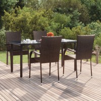 Vidaxl 5 Piece Patio Dining Set Brown Poly Rattan