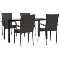 Vidaxl 5 Piece Patio Dining Set Brown Poly Rattan