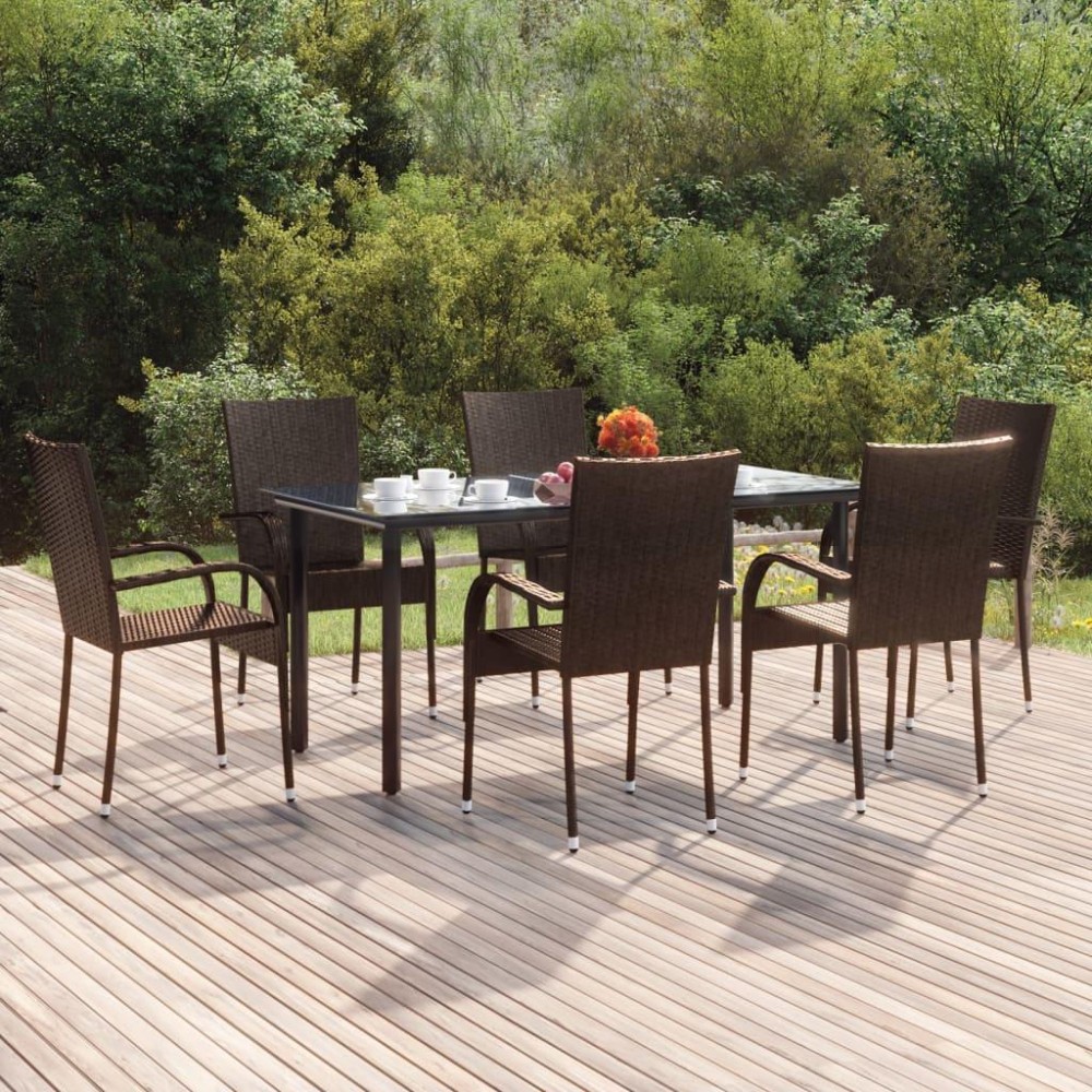 Vidaxl 7 Piece Patio Dining Set Brown Poly Rattan