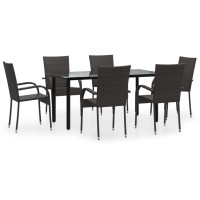 Vidaxl 7 Piece Patio Dining Set Brown Poly Rattan