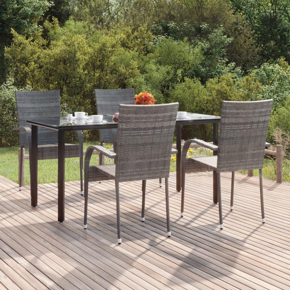 Vidaxl 5 Piece Patio Dining Set Gray Poly Rattan