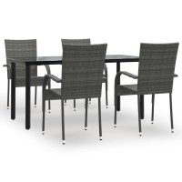 Vidaxl 5 Piece Patio Dining Set Gray Poly Rattan