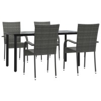 Vidaxl 5 Piece Patio Dining Set Gray Poly Rattan