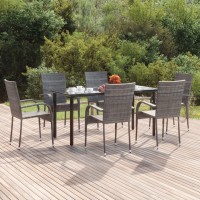 Vidaxl 7 Piece Patio Dining Set Gray Poly Rattan