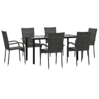 Vidaxl 7 Piece Patio Dining Set Gray Poly Rattan