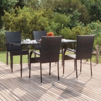 Vidaxl 5 Piece Patio Dining Set Black Poly Rattan