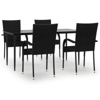 Vidaxl 5 Piece Patio Dining Set Black Poly Rattan