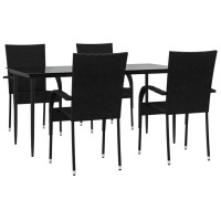 Vidaxl 5 Piece Patio Dining Set Black Poly Rattan