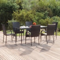 Vidaxl 7 Piece Patio Dining Set Black Poly Rattan