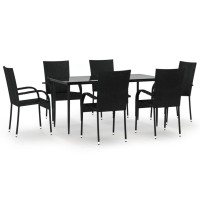 Vidaxl 7 Piece Patio Dining Set Black Poly Rattan