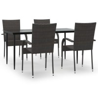 Vidaxl 5 Piece Patio Dining Set Brown Poly Rattan