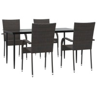 Vidaxl 5 Piece Patio Dining Set Brown Poly Rattan