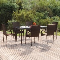 Vidaxl 7 Piece Patio Dining Set Brown Poly Rattan