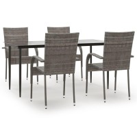 Vidaxl 5 Piece Patio Dining Set Gray Poly Rattan