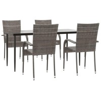 Vidaxl 5 Piece Patio Dining Set Gray Poly Rattan