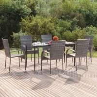 Vidaxl 7 Piece Patio Dining Set Gray Poly Rattan