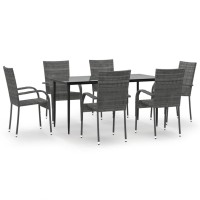 Vidaxl 7 Piece Patio Dining Set Gray Poly Rattan