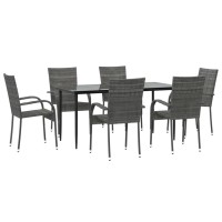 Vidaxl 7 Piece Patio Dining Set Gray Poly Rattan