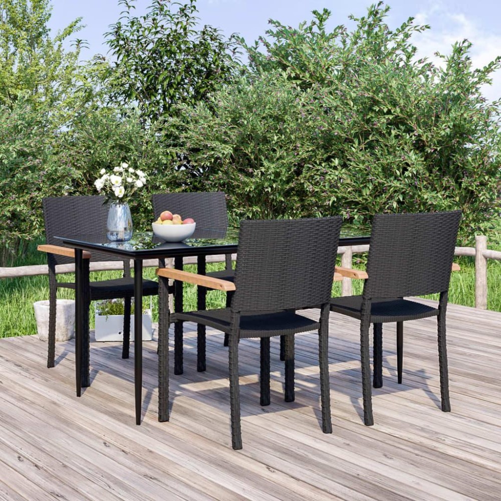 vidaXL 5 Piece Patio Dining Set Black Poly Rattan