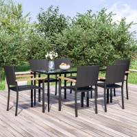 vidaXL 7 Piece Patio Dining Set Black Poly Rattan