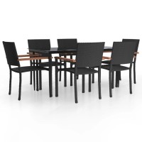 vidaXL 7 Piece Patio Dining Set Black Poly Rattan