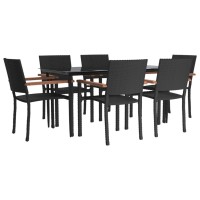 vidaXL 7 Piece Patio Dining Set Black Poly Rattan